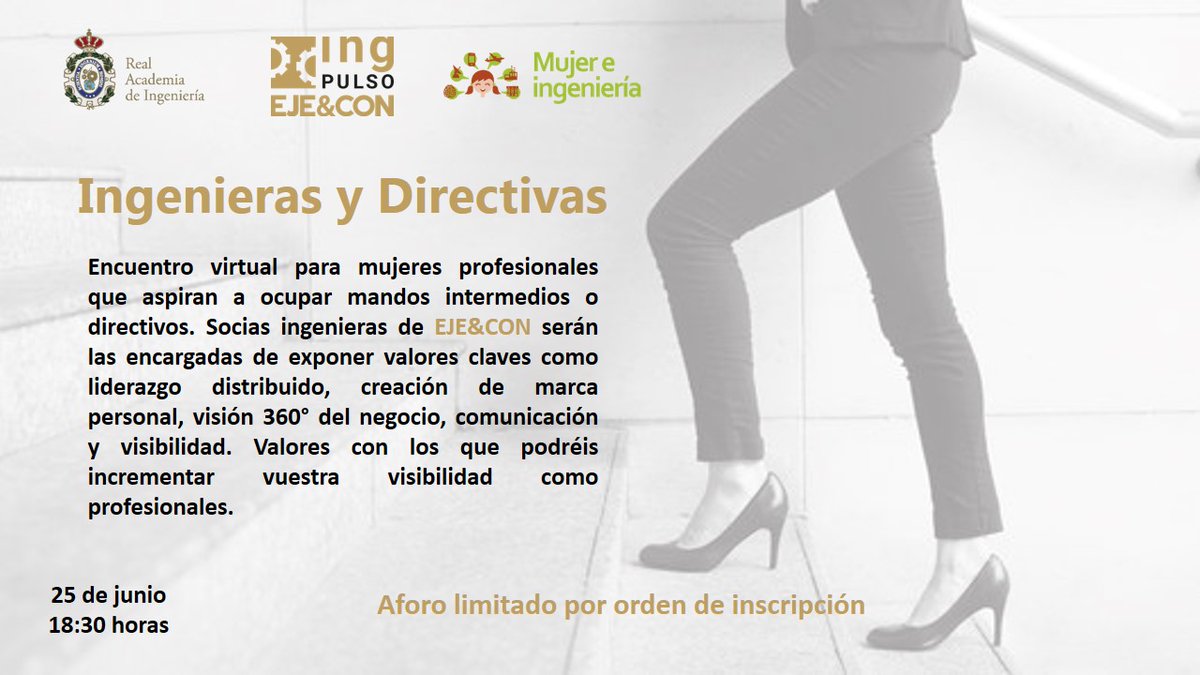jealvarez's tweet photo. RT Mujeringenieria: Te invitamos al II. encuentro virtual "Ingenieras y Directivas"(jueves 25 a las 18:30) #Ingpulso (AsocEyC AmigosIng ) dirigido a profesionales ingenieras que quieren dar el salto a puestos de dirección. Abierta la inscripción: … https://t.co/mAiW4dw4ZP