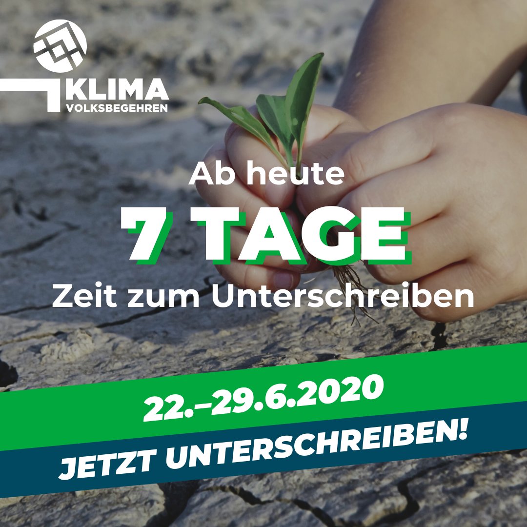 Ab heute hast du 7 Tage lang Zeit das Klimavolksbegehren mit deiner Unterschrift zu unterstützen! Unterschreiben kannst du auf jedem Gemeindeamt bzw. Magistrat oder online per Handysignatur 💚
Alle Infos unter klimavolksbegehren.at

#KVBunterschreiben #Klimavolksbegehren