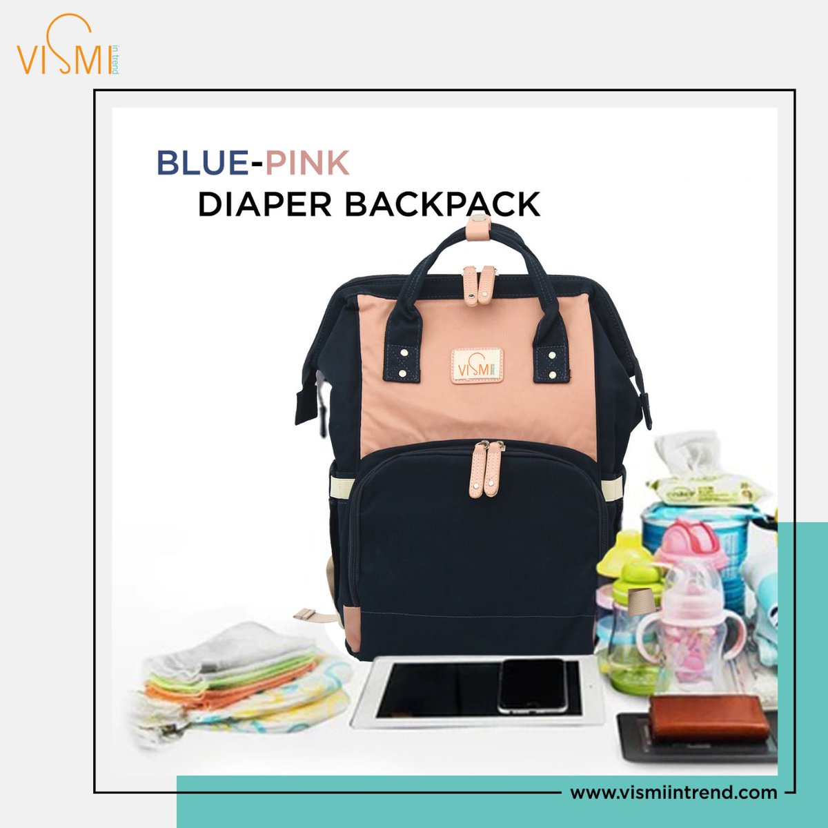 vismiintrend's tweet photo. Vismi's Blue-Pink diaper backpack is a beautifully designed lightweight diaper backpack with ample room for all your baby's necessities when you're on the go.😍
.
.
#womenbackpack #shopnow #trendybags #designerbags #latestdesigns #newcollection #diaperbackpack #backpacks https://t.co/Ran292oZ1c