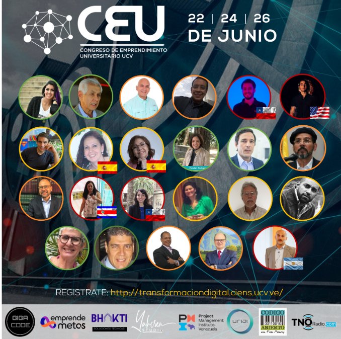 EniiNucleo's tweet photo. Hoy es el día, comienza el 1er Congreso de Emprendimiento Universitario UCV Versión Digital. 

¿Aún no te has registrado? no esperes que te lo cuenten participa https://t.co/I7Jv5FsMop #Valelapena #CEUUCV2020 https://t.co/Fi0bK9gGc4