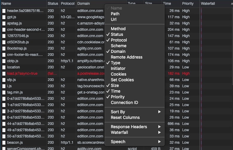 Right-clicking on the headings allows you to add new columns. I tend to always make sure I have domain, size, time and priority in view when doing this type of audit.