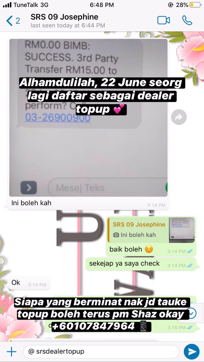 srsdealertopup's tweet photo. Alhamdulilah, done daftar lagi seorg dealer topup harini 💙

Siapa lg yang nak jd dealer topup untuk jana pendapatan jual topup? Boleh pm Shaz terus okay! Daftar mur mur sangat! 

+60 10 784 7964 #DealerTopUp #AgentTopUp #AgenTopUp https://t.co/spzwAo9cxN