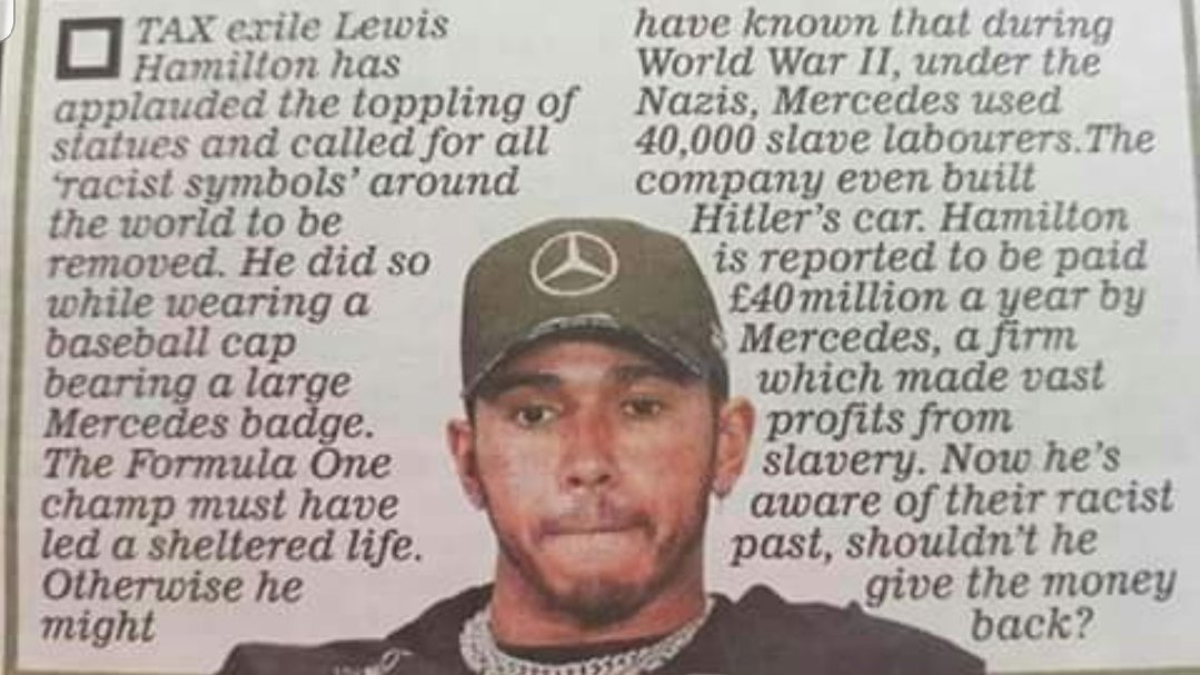 JimGorton4's tweet image. @LewisHamilton So fundamentally Lewis is classed as a Nazi sympathiser by brandishing that 3 pointed swastika on his clueless head, black lives matter but fuck the Jews, some role model u are, sit with vettel and learn some German history #CluelessFool