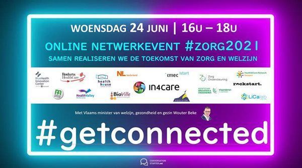 #getconnected
Expand your network in Belgium and the Netherlands Online! #ZORG2021
Because we believe that COLLABORATION is crucial, 15 network organizations in the health sector are joining forces under the impetus of In4care!
Registration is free.
More: buff.ly/2AAuFR3