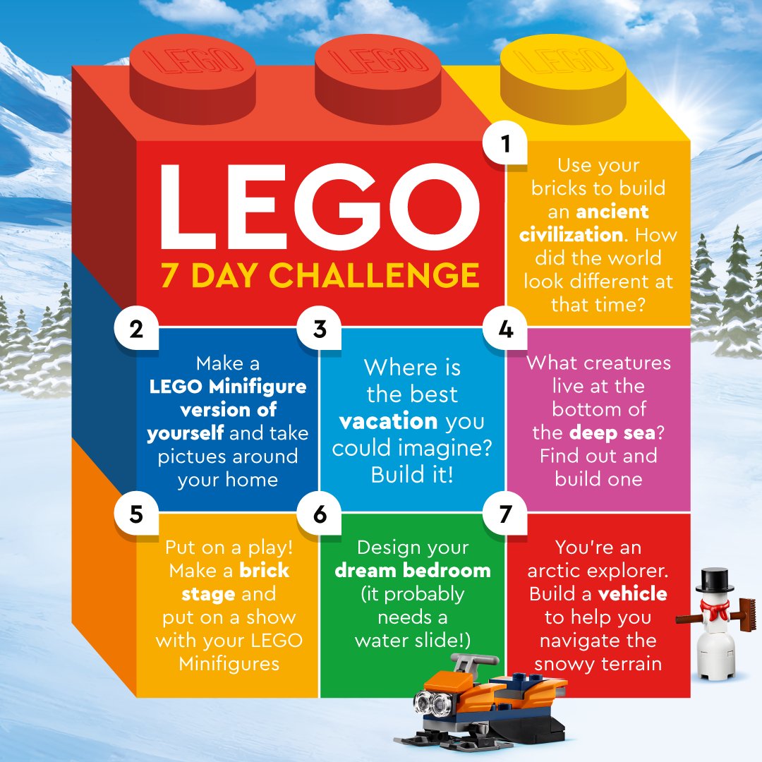 LEGO_Group's tweet image. Here’s another week of creative LEGO challenges for your kids to try!  🌟 
Share your family&apos;s creations with #LetsBuildTogether 

Find more awesome build inspiration here: lego.build/LEGOLetsBuildT…