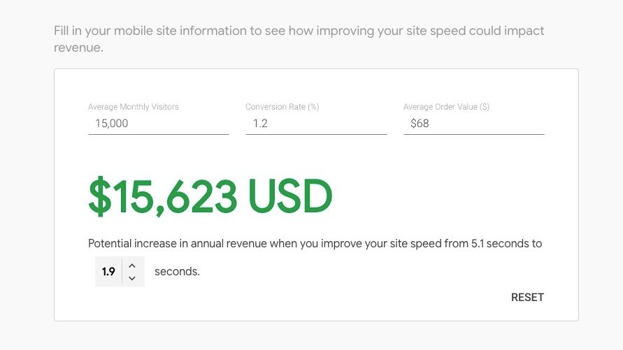 Bonus tip: You can convert those estimated time savings into a monetary value using “Test my Site” from Google  https://www.thinkwithgoogle.com/intl/en-gb/feature/testmysite/ If you enter monthly visitors, conversion rate and AOV it’ll give you the estimated potential increase in sales.