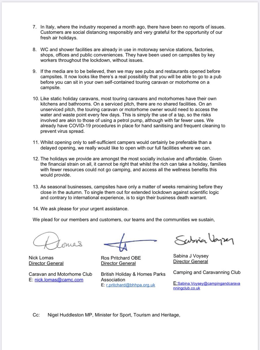 1.7m members of <a href="/CampAndCaravan/">The C&CC</a> &amp; <a href="/candmclub/">Caravan and Motorhome Club</a> join with <a href="/BHHPA/">BH&HPA</a> to voice concern 
 
Pleading for families not to be denied the great outdoors &amp; singled out for extended lockdown against scientific logic and international experience

<a href="/HuddlestonNigel/">Nigel Huddleston MP</a> <a href="/AlokSharma_RDG/">Rt Hon Lord Alok Sharma</a> <a href="/MattHancock/">Matt Hancock</a>