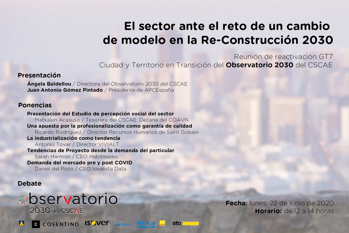 CSCAE's tweet photo. Nueva reunión del #Observatorio2030. Esta vez, del grupo de trabajo "Ciudad y Territorio #EnTransicion", con ponencias de @saintgobain @VIVIALT_ @idealista @habitissimo @matxalenacasuso y la presentación de @APCEprensa y @AngelaBaldellou https://t.co/cQxnlKSU1E
