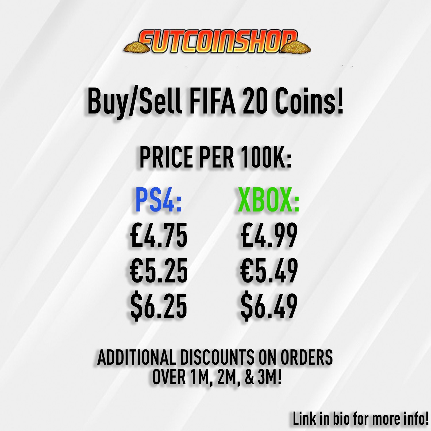 FUT Coin Shop™ | Coins on Twitter: "The best place to buy FIFA coins ✓ £4.75/100k or $6.25/100k 🔵 🟢 £4.99/100k or $6.49/100k 🟢 Earn up to an additional