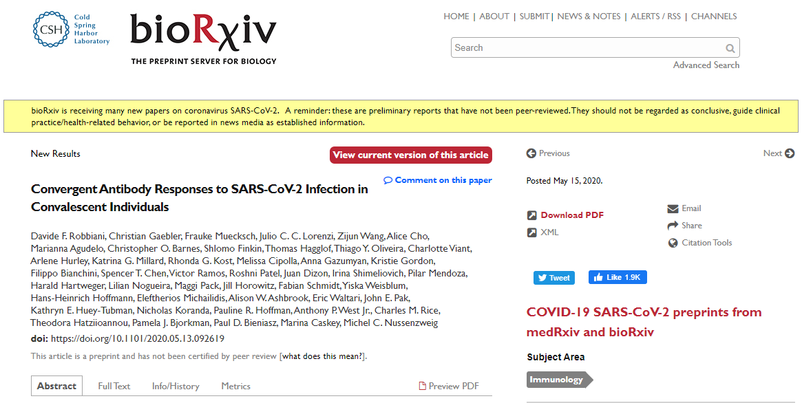 Here's it is in bioRxiv:  https://www.biorxiv.org/content/10.1101/2020.05.13.092619v1Interesting side note: the DOI in PubMed will take you to v1 if you copy/paste and v2 if you click on it (or at least that's what happened when I did it). +