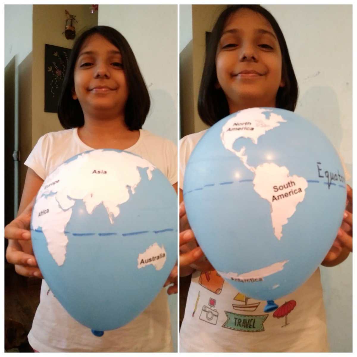 Creatively made globe using a balloon@my student Mudita
