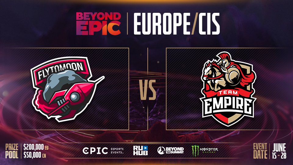 A 'VS' image with the logos of both teams that are competing in the first series for Beyond Epic, FlyToMoon and Team Empire