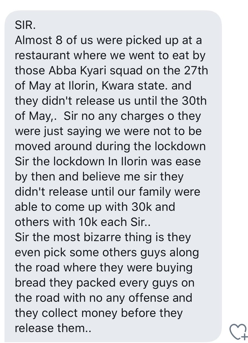 It is a National crisis. The IRT is officially a threat to NIGERIANs from the feedback pouring in. This is from Ilorin.  #EndImpunity  @AcpIshaku  @PoliceNG_CRU  @SIAF_NG  @CNNAfrica  @BBCAfrica  @AFP  @AJEnglish