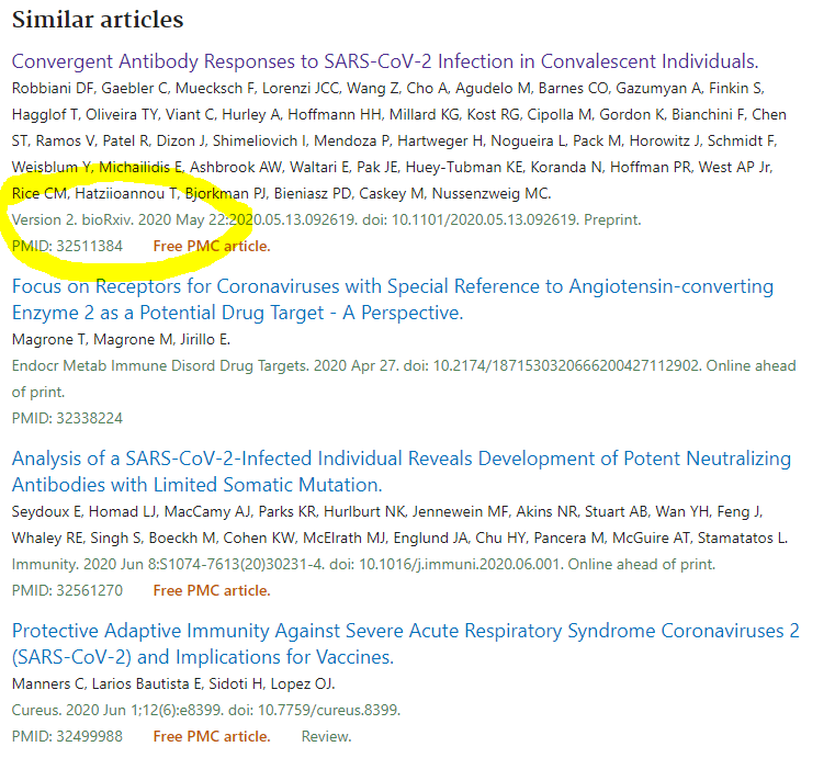 Here& #39;s the "published" record in PubMed:  https://pubmed.ncbi.nlm.nih.gov/32555388/... the only link between preprint and this that I see is that it comes up first in similar articles. Unless I& #39;m missing something?? +