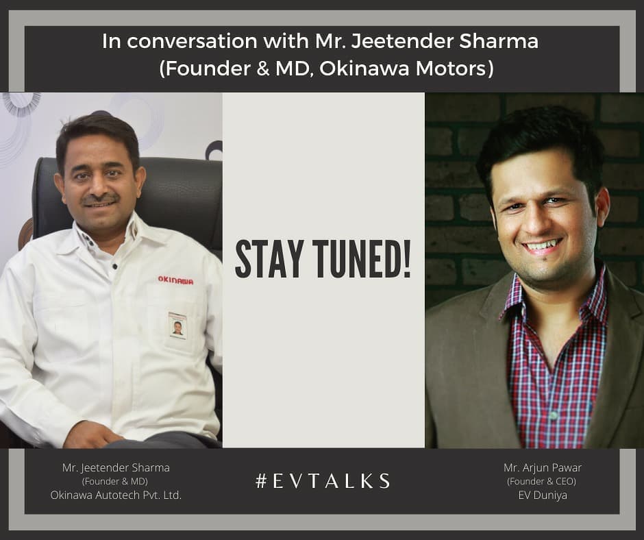 EVduniya's tweet photo. In conversation with Founder and MD of @OkinawaScooters - Mr. Jitendra Sharma on Okinawa's mission to lead sustainable future and impact of Covid-19 on the automobile sector.
#Okinawa #ElectricVehicles #EVTalks #MadeinIndia @parjun7 https://t.co/A7XN7Jkmag