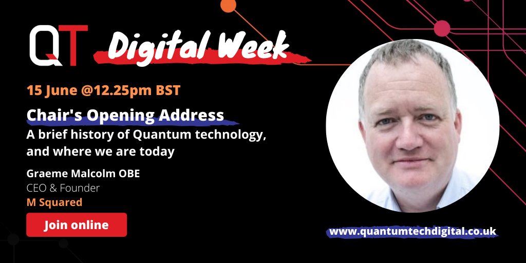 QuantumTech_'s tweet photo. This time last week, Graeme Malcolm OBE, CEO & Founder of @M2Lasers kicked off #QTDigitalWeek by offering an exciting introduction to the history of Quantum technology, and where we are today!
Watch his opening address here: https://t.co/xPftqzo0tJ https://t.co/aYE1iL87qb
