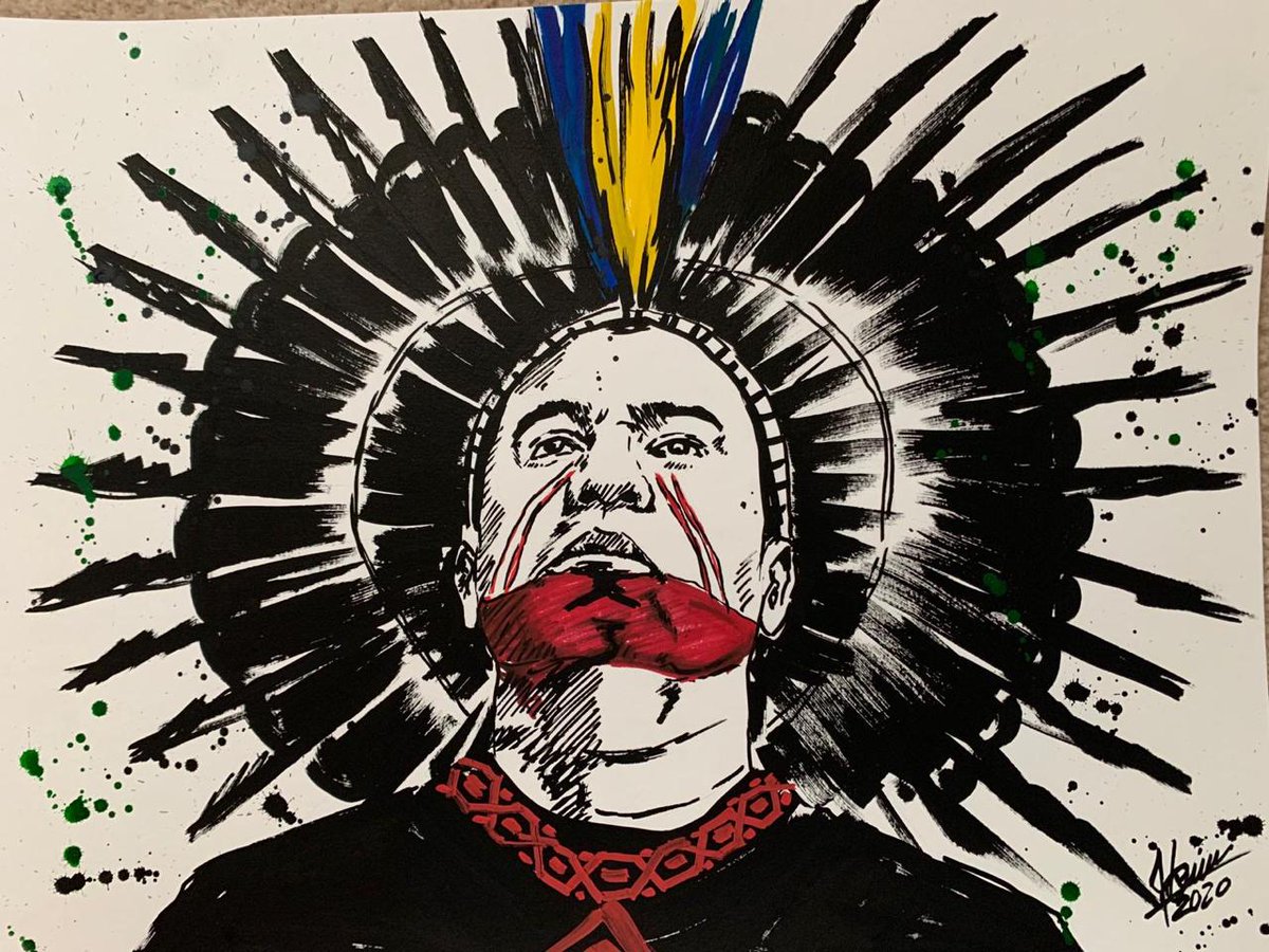 ApibOficial's tweet photo. #VidasIndígenasImportam Homenagem do artista visual Ibraim Nascimento (@ibraimnascimento) para APIB e aos povos indígenas feita ontem durante a ação do SOS Rainforest Live! https://t.co/qAwqIHKrdc