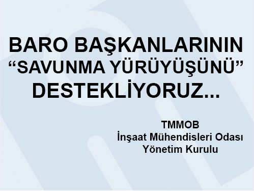 imomerkez's tweet photo. BARO BAŞKANLARININ “SAVUNMA YÜRÜYÜŞÜNÜ” DESTEKLİYORUZ...
TMMOB İnşaat Mühendisleri Odası Yönetim Kurulu https://t.co/SlGMNkTKuY
