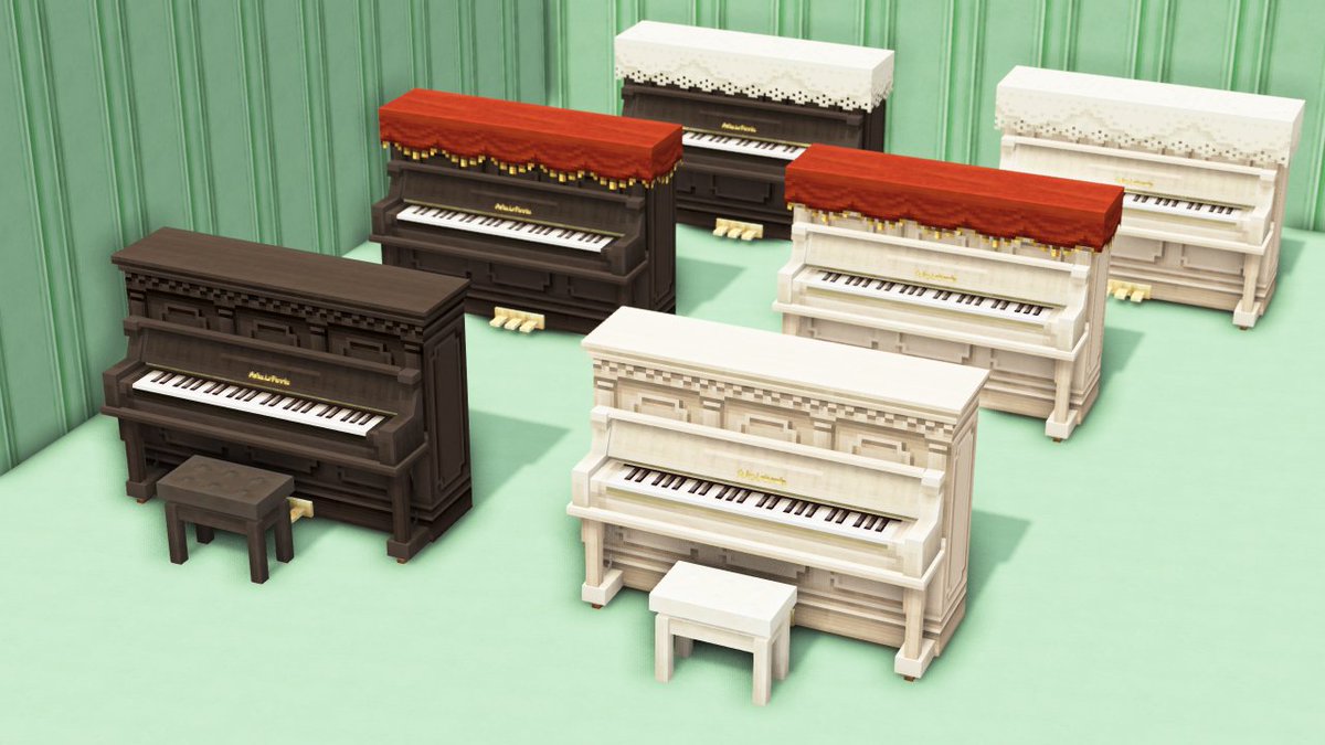 はすっこ Miniaturiamod制作 アップライトピアノの白と黒 デザイン固まったあ ピアノチェアは他にブラウンとレッドがあります Minecraft Minecraft