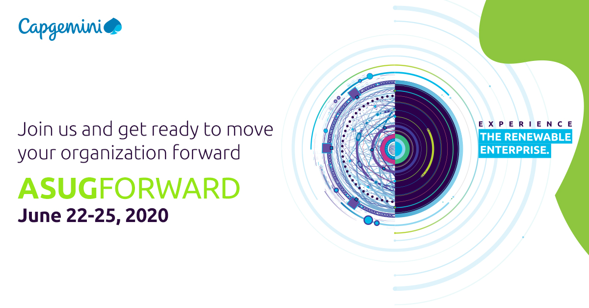 Join Capgemini at #ASUGFORWARD June 22-25 for a virtual focusing on navigating the new normal.  bit.ly/2YdfVjR