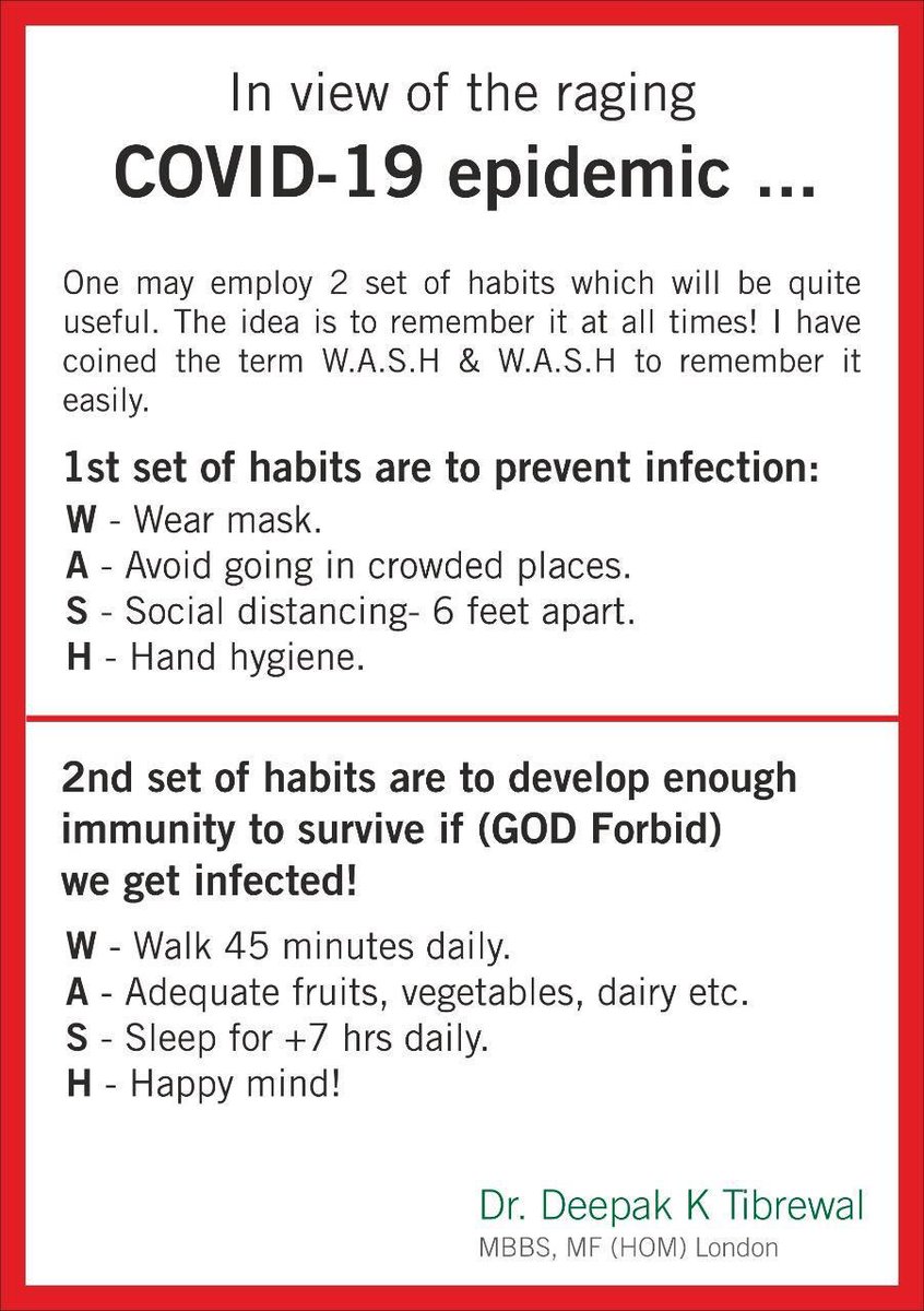 doctortibrewal's tweet photo. Set of habits if followed will help in fight against COVID -19. https://t.co/YUefeUuRUU