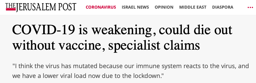 Gator_RonS's tweet photo. @BillisKing The Herd immunity theory has different various medical expert opinions. However note this headline as the virus has mutated and may has less impact in the future. https://t.co/ijJ7zLou4V