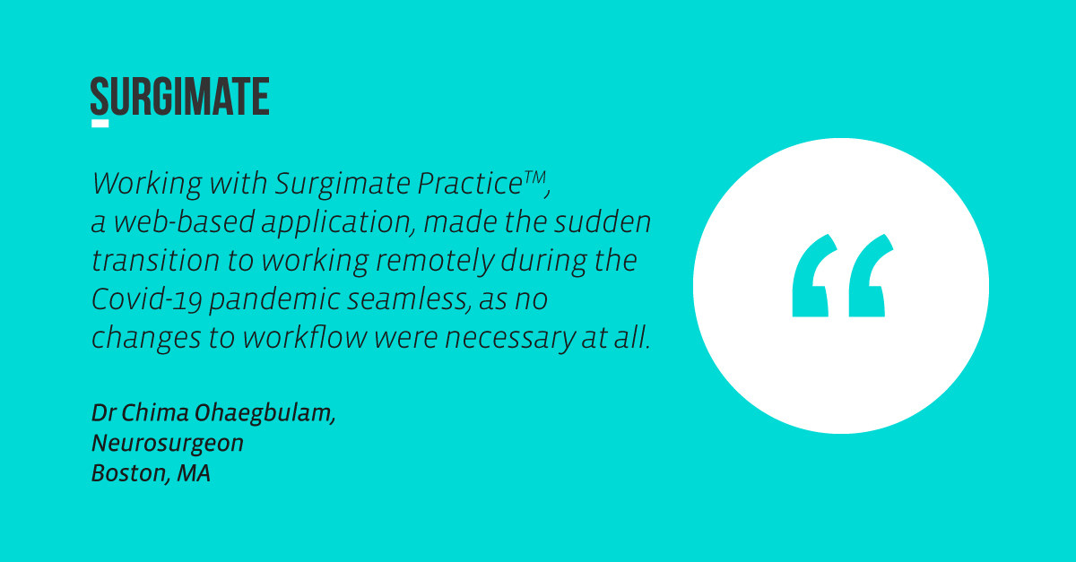 Surgimate's tweet photo. Thanks to Dr Chima Ohaegbulam who wrote us a glowing review on the @athenahealth marketplace, including this snippet. Our #hipaacompliant web-based platform has enabled our clients to continue working from any location during this challenging period. https://t.co/IQVwpwfxCw