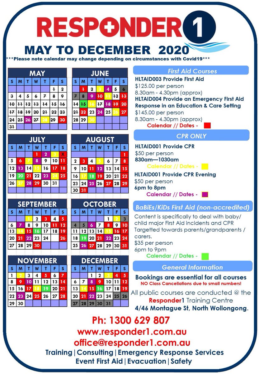 Responder_1's tweet photo. CPR &amp; First Aid Courses every week!
Wollongong CBD
HLTAID001 Provide CPR $50.00 per person
HLTAID003 Provide First Aid $125.00 per person
HLTAID004 Provide an Emergency First Aid Response in an Education and Care Setting $145.00 per person
1300 629 807 office@responder1.com.au https://t.co/ZfT89AP09K