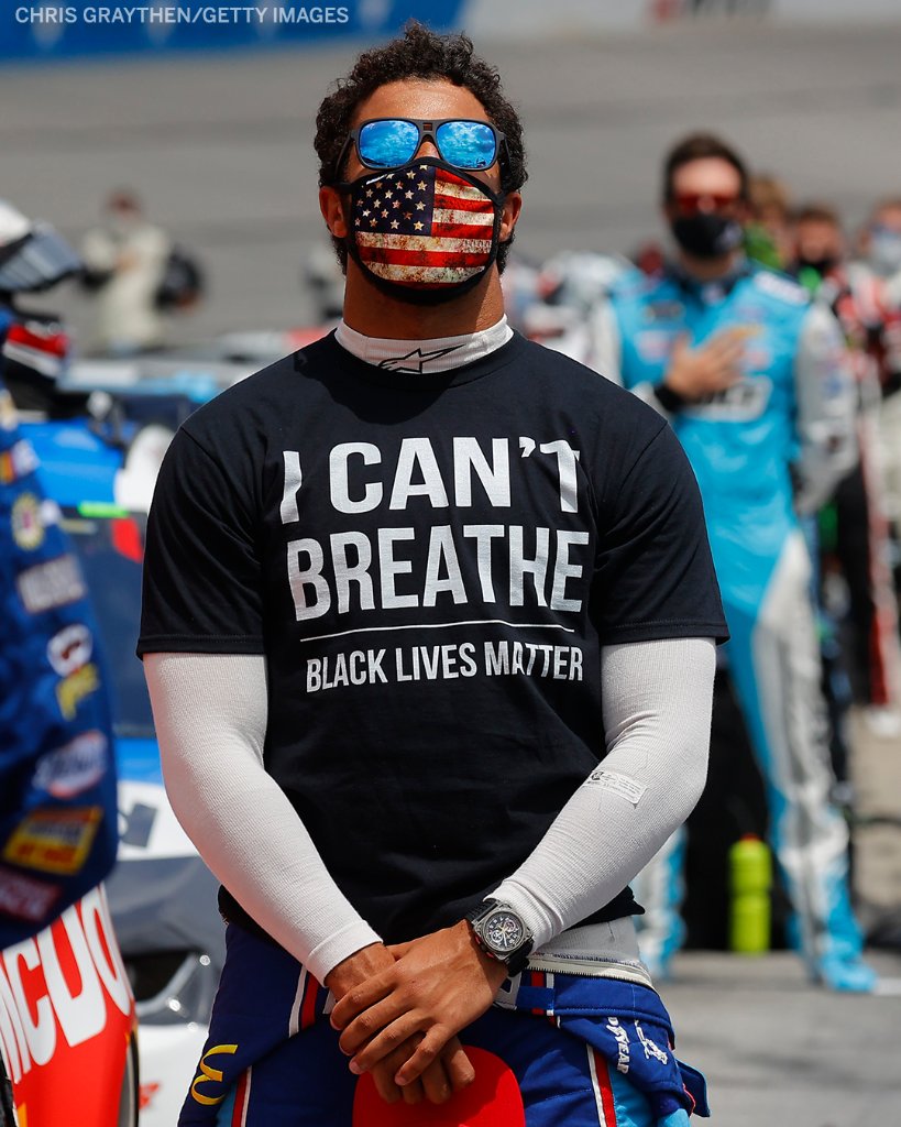 SportsCenter's tweet photo. .@NASCAR is investigating and will reportedly work with law enforcement after a noose was found in the garage of @BubbaWallace.

He released this statement on the situation, saying: “This will not break me, I will not give in nor will I back down.” https://t.co/g9qOvn4pYD