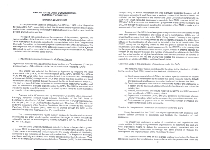 THREAD: President Duterte's 13th report to Congress on the government's response to the COVID-19 pandemic  @ABSCBNNews