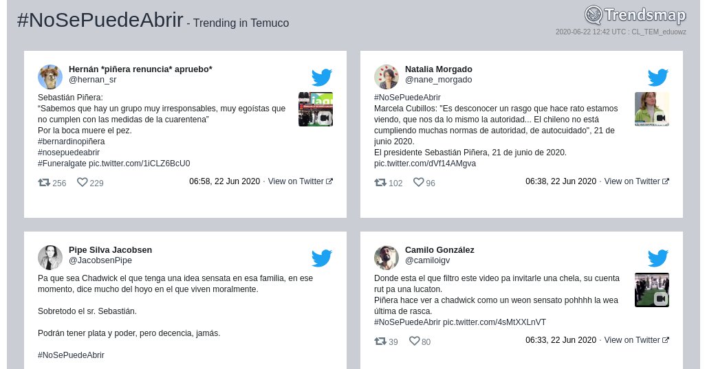 TrendsTemuco's tweet photo. #nosepuedeabrir es ahora una tendencia en #Temuco

https://t.co/ehlYsA7mrh https://t.co/lMCOUa4Gfv