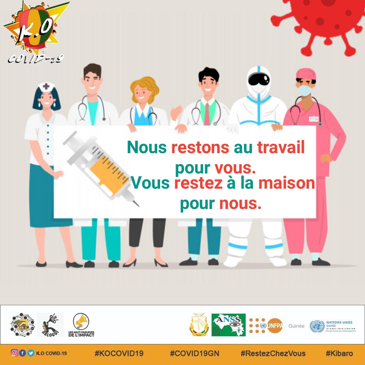 A ce jour, 3364 personnes atteintes de la #Covid19 ont été guéries. 
C'est l'occasion de dire #MERCI à nos soignants. 
#KOCOVID19 #Kibaro #COVID19GN #RestezChezVous #GquiOse