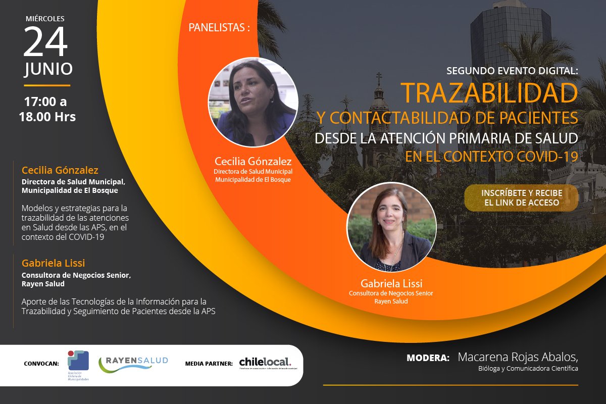 Rayen_Salud's tweet photo. Participa del 2do Evento Digital organizado por la 
@AChMChile, que abordará la "Trazabilidad y Contactabilidad de Pacientes desde la APS, en el contexto Covid-19", a cargo de dos importantes expositoras, el próximo miércoles 24 de junio.

Inscríbete: https://t.co/73KDuVyyGF https://t.co/Wq4LBNBtgW
