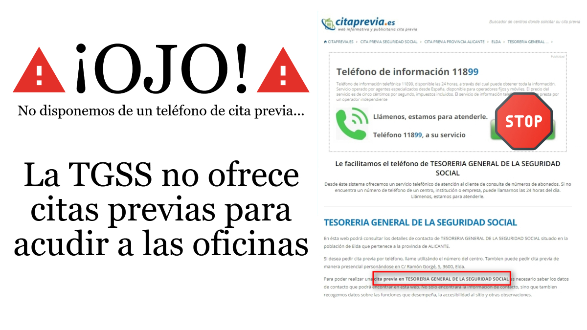 info_TGSS's tweet photo. 📢 No disponemos de un teléfono de citas previas para acudir a las oficinas de la Tesorería General de la Seguridad Social.

👉 Cualquier duda que tengas, infórmate siempre a través de los canales oficiales. https://t.co/eUa0Q2FdCo