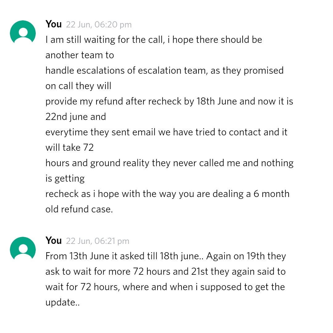 jigar_c's tweet photo. @myntra Need urgent update on the refund which ideally i should by 18th June as per promise from escalation manager, but today is 22nd and no update from anyone. #worsteverservices #moneylaundarycompany #noworkethics https://t.co/KirkVOfBQX
