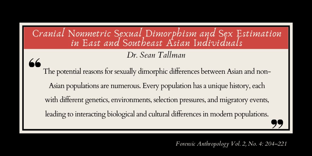 JForensicAnth's tweet photo. Tallman discusses how #sexestimation methods developed on non-Asian individuals exhibit limited success in #Thai, #Japanese, & #Filipino samples. However, cross-validated logistic regression equations resulted in classification accuracies of 68.4–97.3%. https://t.co/aGaoD3tAYU https://t.co/aLfzEJOJjY