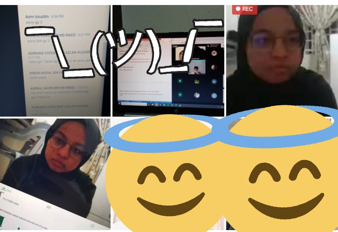 aina4elc's tweet photo. i guess i can say people really be getting excited seeing me in google meets ayeee??? 😜😜 #belHELL @syafiziebelhell @amnhrizan https://t.co/s1NpNdjuI1