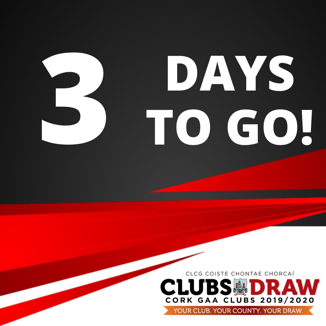 CorkGaaDraw's tweet photo. There are only 3 days to go until the June draw which takes place this Thursday at Pรกirc Uรญ Rinn. Click here to register: https://t.co/FbmKe6OMu9 #JuneDraw #GAA #ClubsDraw https://t.co/2Dqh7YxxDU