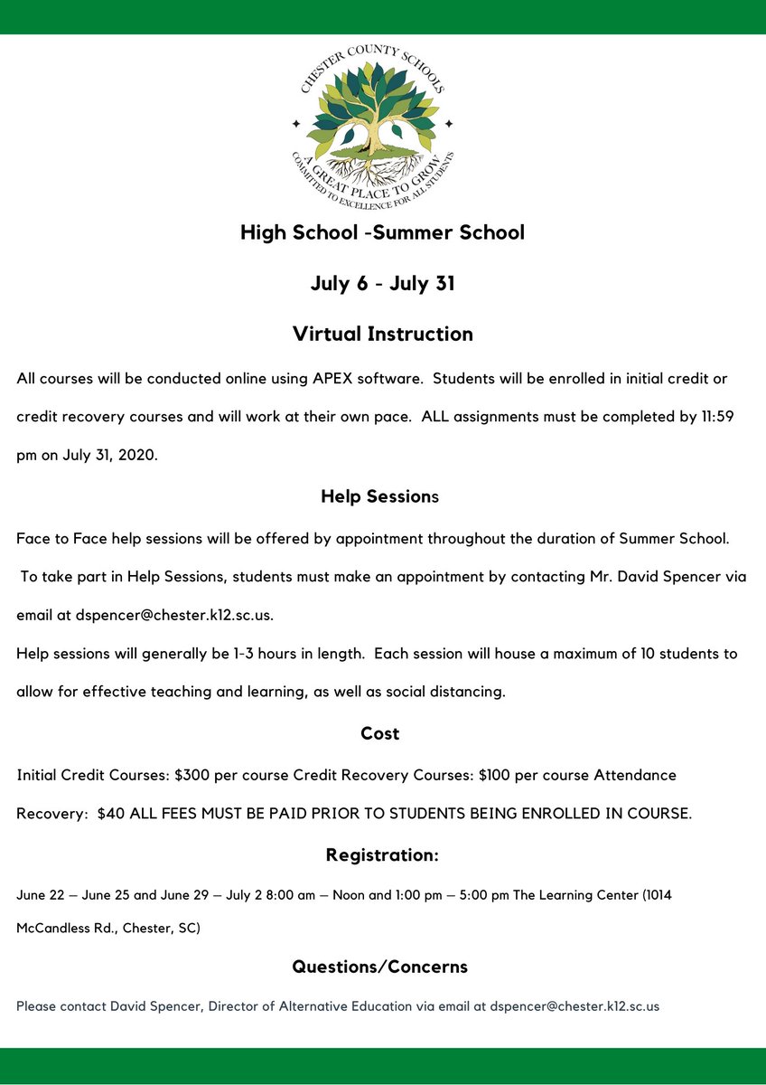 High School Summer School Registration starts today!