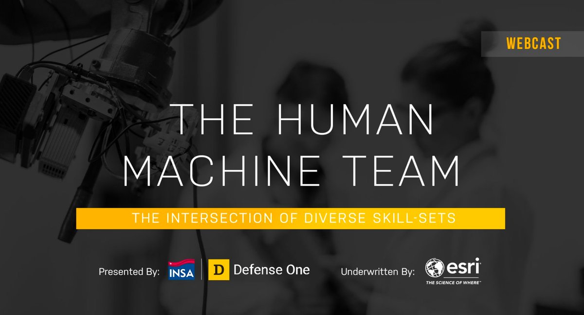 DefenseOne's tweet image. Join us Thursday, June 25, for another installment of our #HumanMachineTeam series, featuring experts from @DefenseIntel, @DoDJAIC, @ODNIgov, and @penn_state — in conversation with @INSAlliance and @DefenseOne to discuss AI and the workforce.

More: buff.ly/2YUCGbA