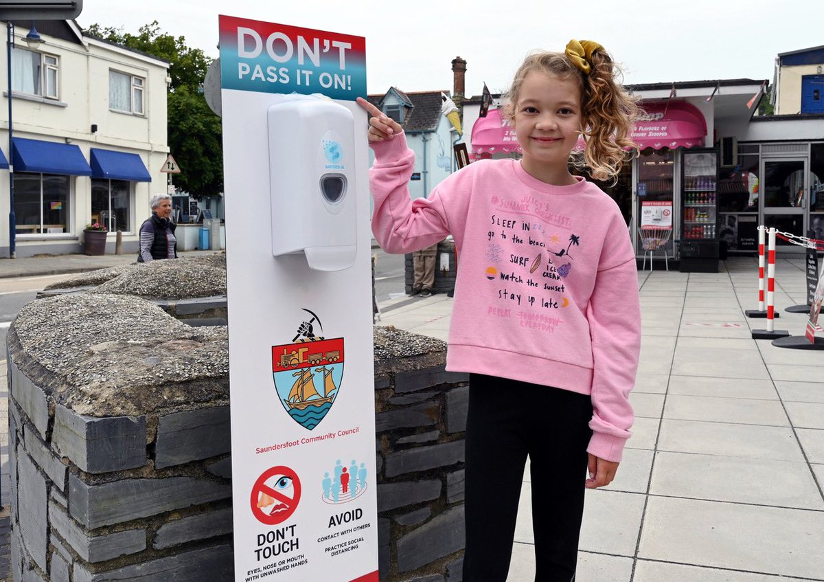 With non-essential shops opening across Wales today - Saundersfoot have installed six new hand-sanitiser dispensers to be placed around the village, in line with Covid-19 legislation.
Shopkeepers are pictured with local county councillor Phil Baker

Pic: <a href="/GDPTenby/">Gareth Davies Photography Tenby</a>