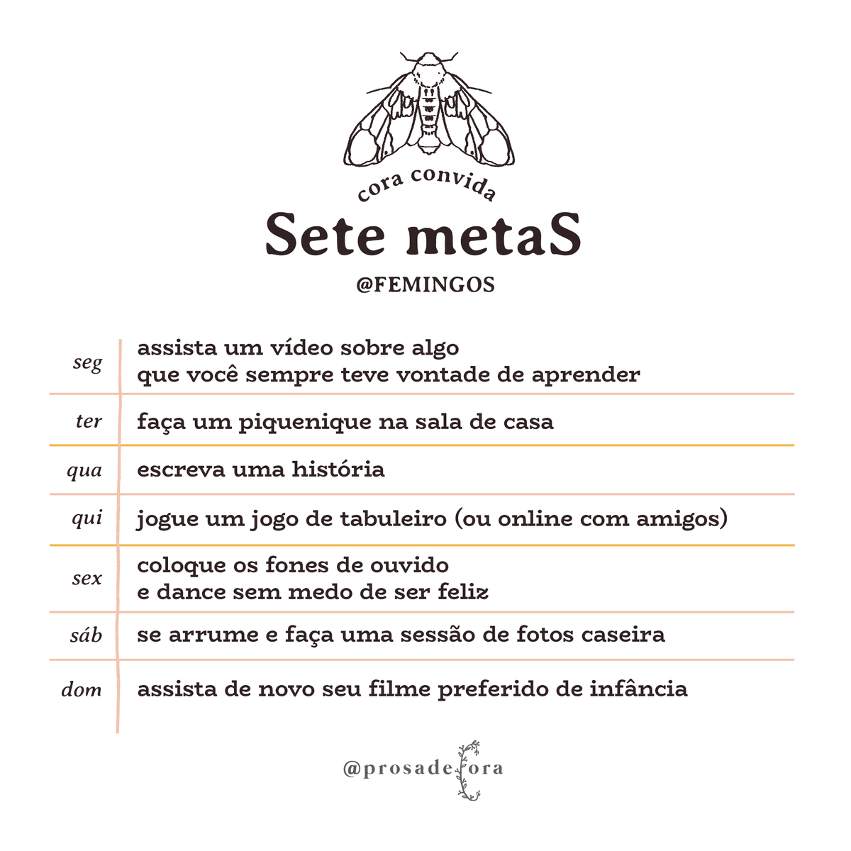 prosadecora's tweet photo. Alô comunidade viciada em metas, a Cora tem o prazer de anunciar que a @femingos gentilmente criou as #7metas desta semana para nós! 🎨✨ A Fe Longoni é uma mente criativa que está à frente do nosso tempo, ela acredita que há coisas que só a gente pode criar. 💥 https://t.co/QGTC7TX5mJ