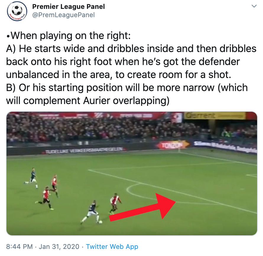 •Inverted wingers are a norm,but Bergwijn showed value of playing a winger on the side of his strong foot- Maguire shows Bergwijn onto weaker left,but as detailed in our January Bergwijn thread,he has a trademark move of dribbling inside then cutting back onto his right to shoot