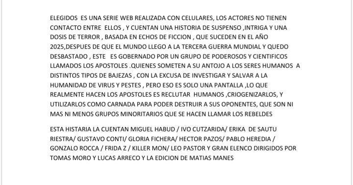 fridazdj's tweet photo. Elegidos, única serie web Argentina filmada en cuarentena e íntegramente con celulares
https://t.co/3gpfQZ99qu
@lanacionmas @LANACION https://t.co/cXdIegmFRP