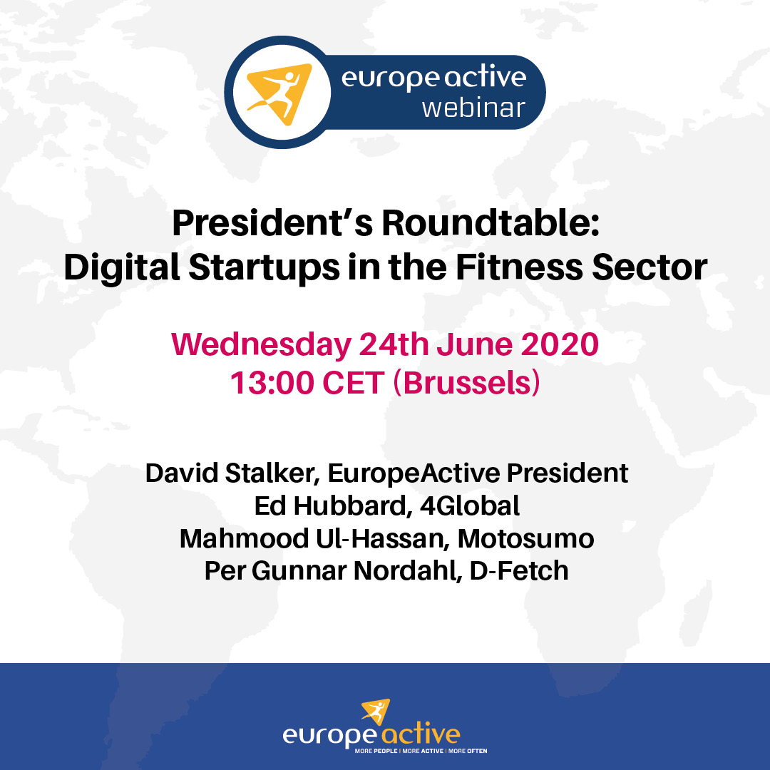 President's Roundtable: #Digital Startups in the #Fitness Sector📢🏋️‍♀️🏋️‍♂️

Register your place for FREE: bit.ly/2Z1xtyw

#EuropeActiveWebinar