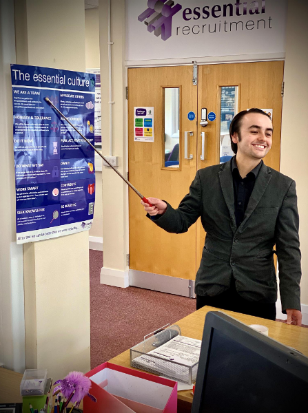 e33ential's tweet image. Tom's keeping the Burton branch in check with his beloved pointing stick and the 'Essential Culture' poster. Words to live by! #recruitment #totallycandid