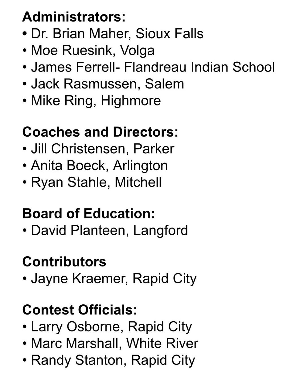 SDPBSports's tweet photo. The following individuals are the 2020-21 @SDHSAA Distinguished Service Award recipients: https://t.co/ihvfwuKqkU