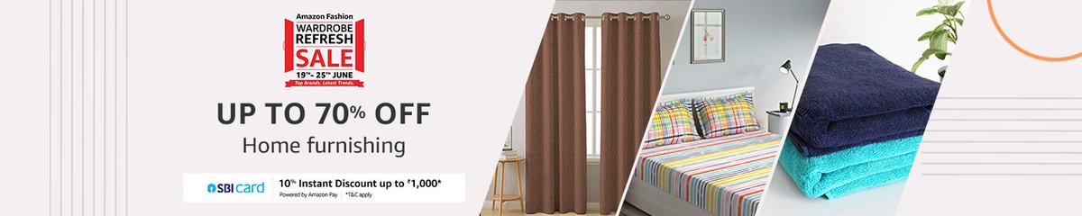 inmoonoffrs's tweet photo. 🌟Home Furnishing | Wardrobe Refresh Sale | Up to 70% Off🌟

⚡Top Brands | Latest Trends
⚡19th to 25th June
⚡10% Instant Discount Up to ₹1000 on SBI Cards

  #amazonindia #amazonfashion #WardrobeRefreshSale 
  #homefurnishing #vibeofhappy

👉🏼https://t.co/xVLkRptLUO https://t.co/HhHCJGgQTF