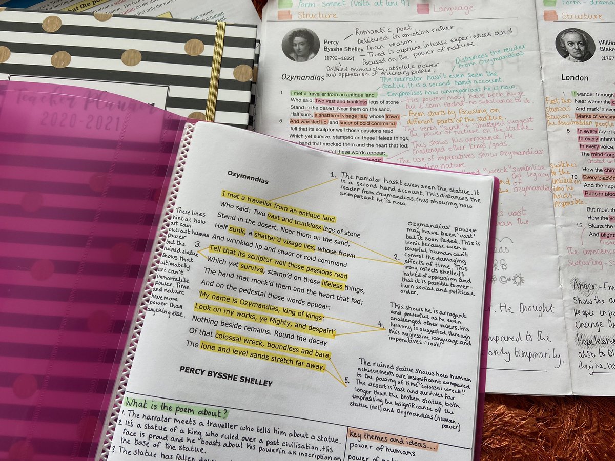 MissDodd5's tweet photo. I’ve been working on poetry annotations today. This is something I want to give my Y10s alongside their anthologies in Sept. 5 clear points, so they can navigate through the poem more easily. It can be overwhelming seeing a mass of notes like the anthology at the back. https://t.co/I8iujVV9tI