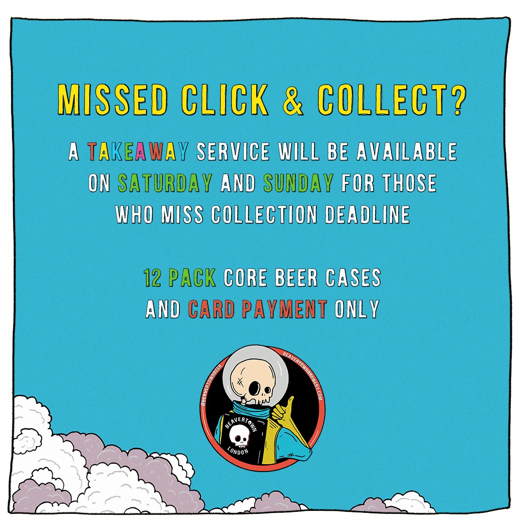 We're going to be offering click and collect AND can takeaway from our Tottenham Hale brewery! T&amp;Cs here ➡️ shop.beavertownbrewery.co.uk/pages/click-an…